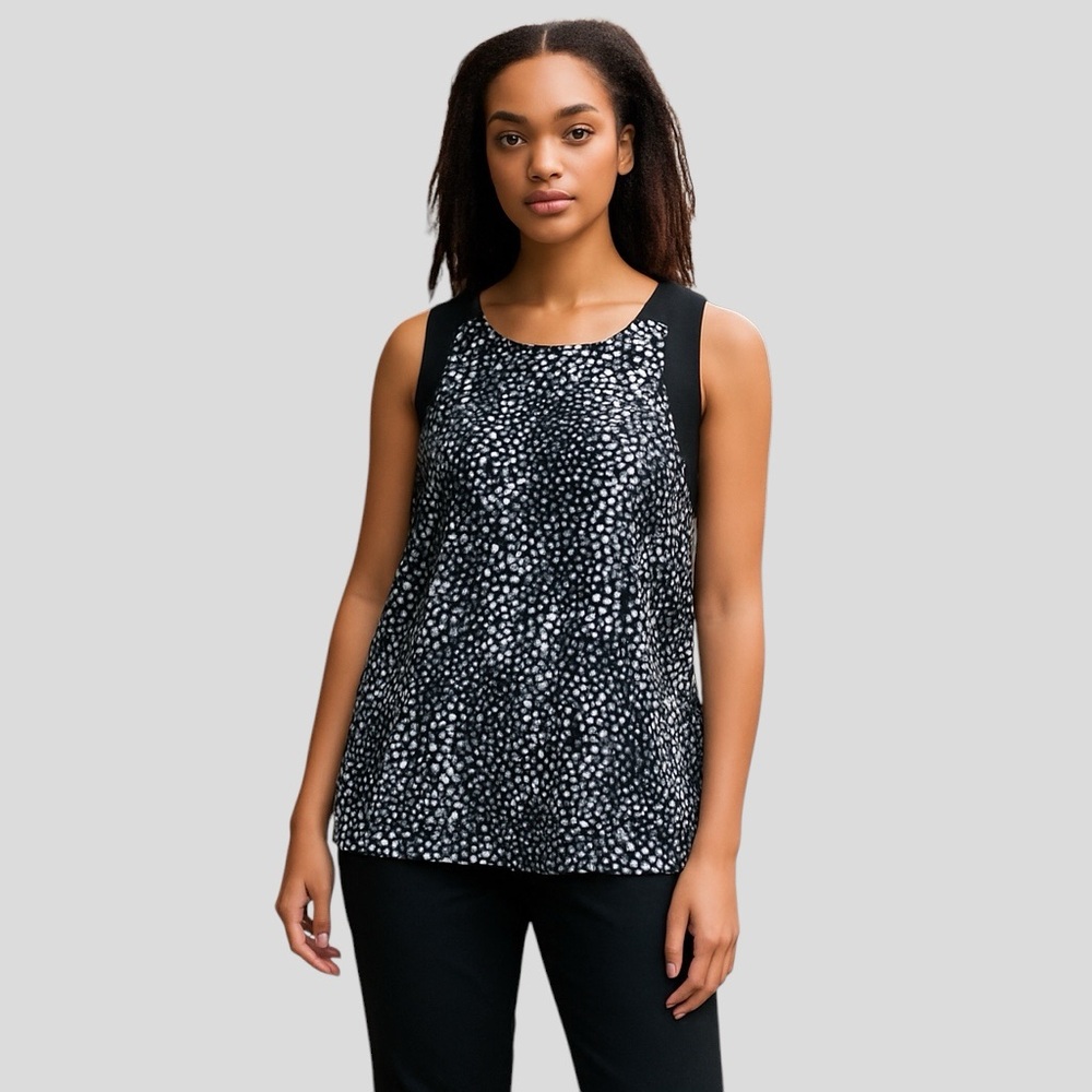 Melanie Lyne Women’s Polka Dot Sleeveless Blouse Mesh Black White Size 12